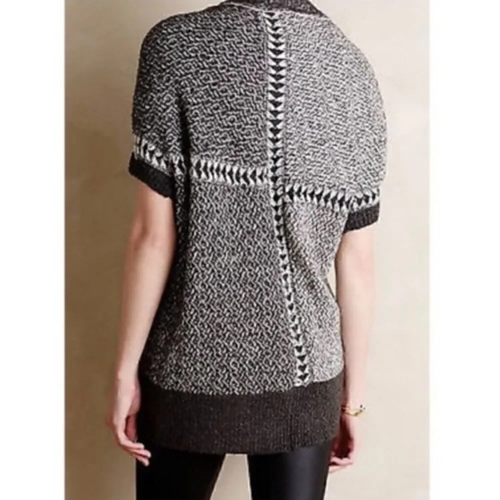 Angel of The North Shrug Fringe Cardigan Sweater Grey White Button XS Oversized